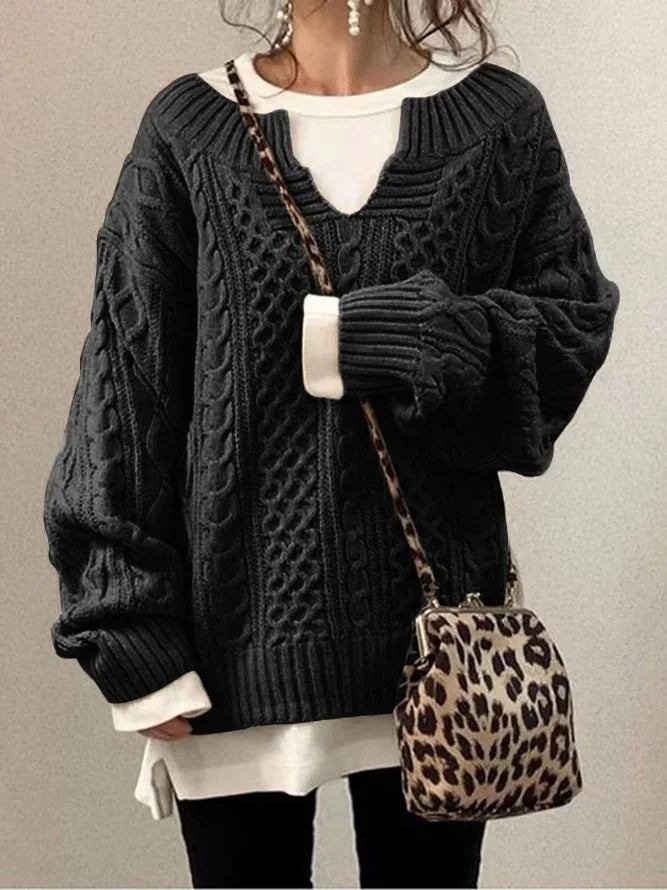 Twist Pattern Knit V-Neck Sweater