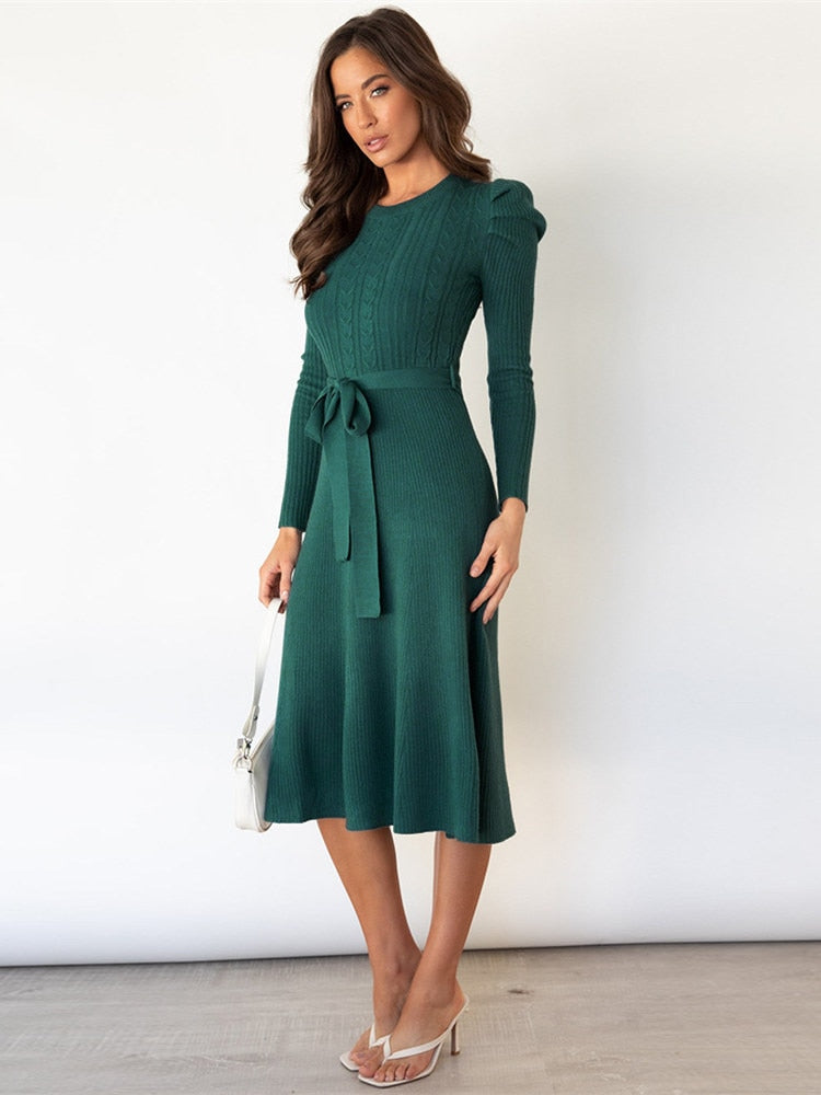 Fit and Flare Tie Waist Midi Dress