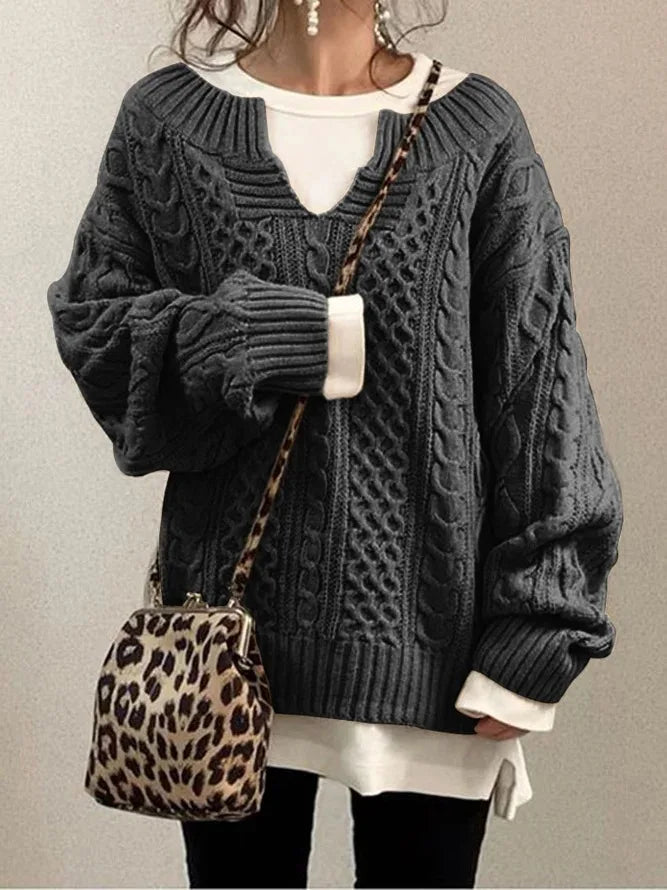 Twist Pattern Knit V-Neck Sweater