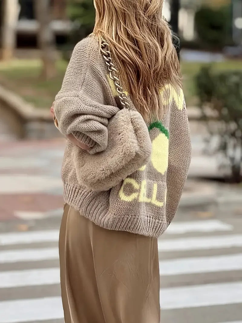 Women’s Cardigan - Chunky Knit - Oversized Fit - Hip Length - Lantern Sleeves