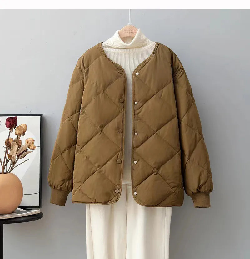 Chic Button Closure Round Neck Jacket