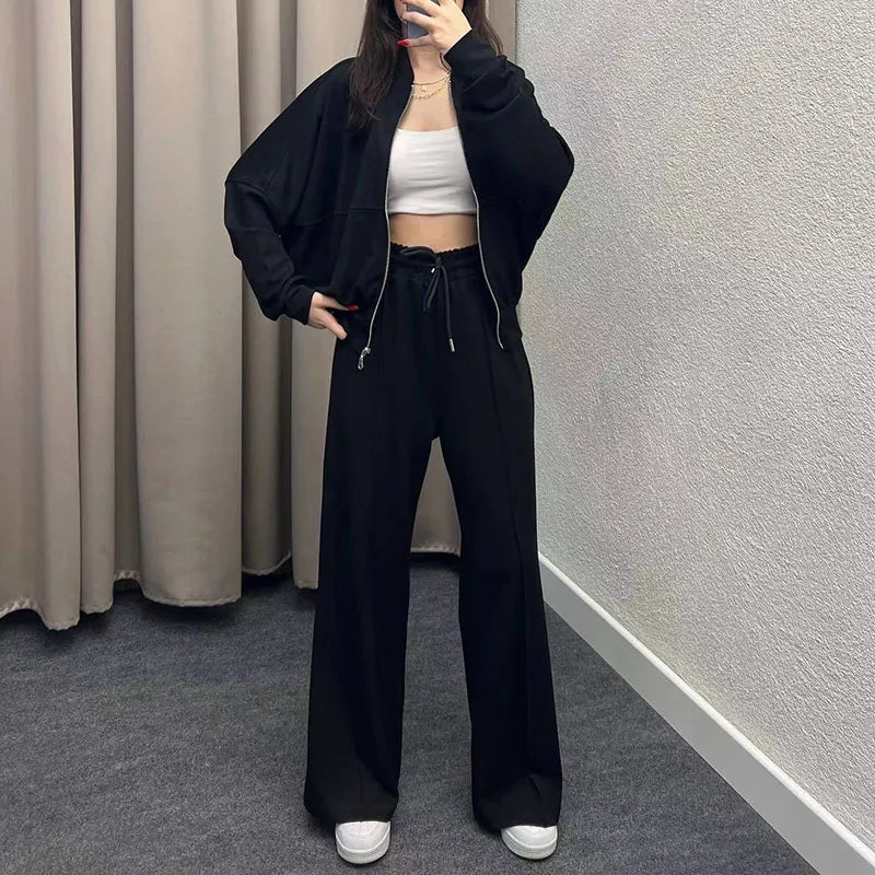 Women's vintage tracksuit with zipper coat and lace up pants set