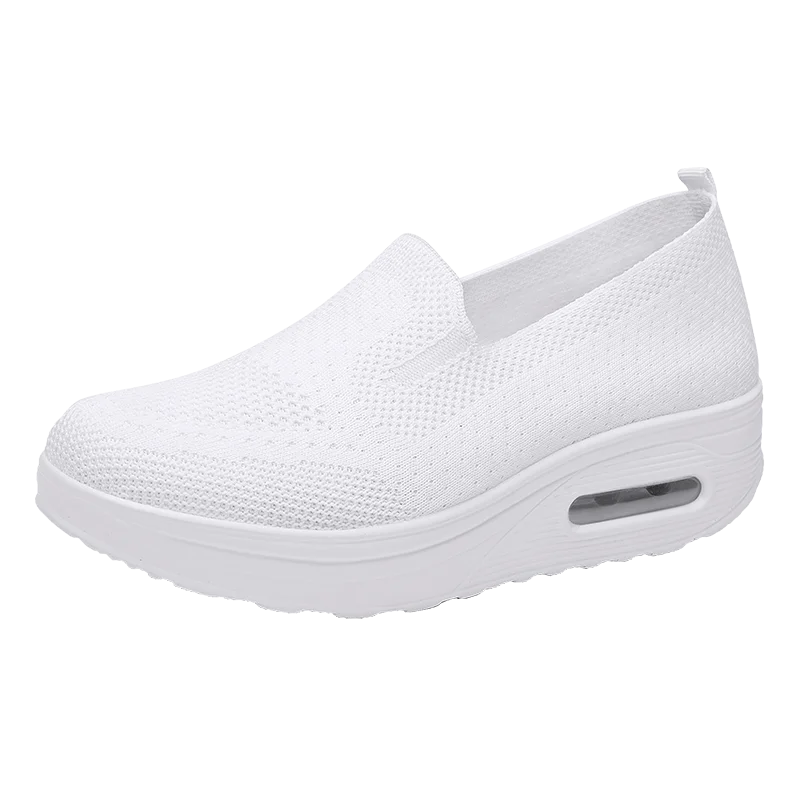 Women's Slip-On Sneakers - Breathable Knit Fabric - Air Cushion Platform Sole