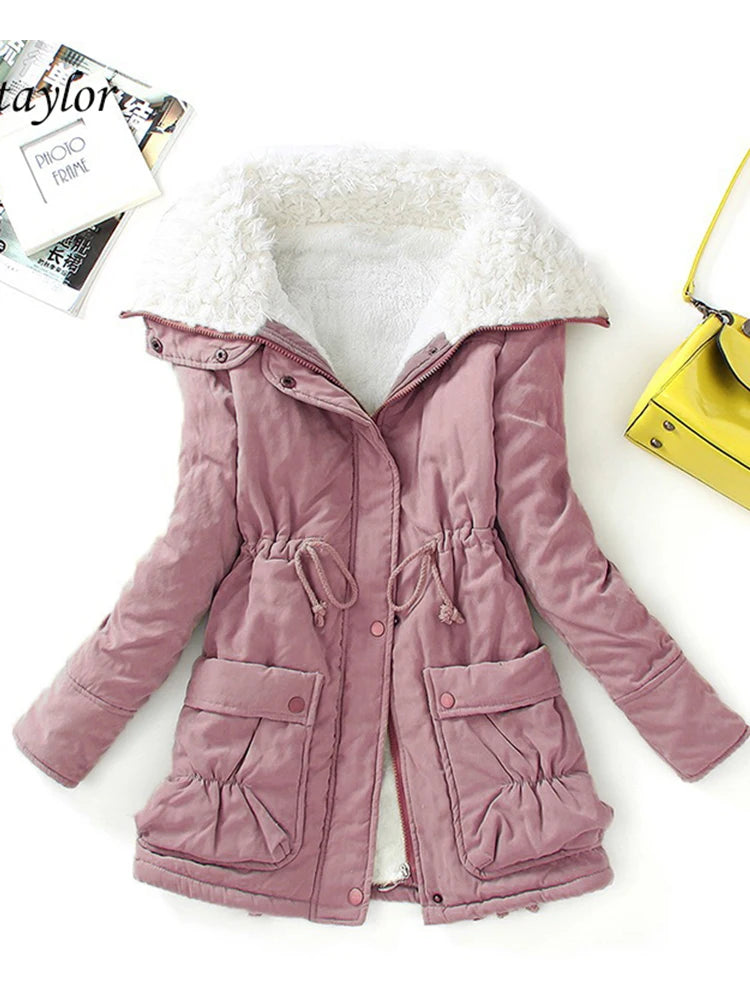 Women’s Winter Coat - Faux Fur Lined - Adjustable Fit - Snap Zip Closure - Flap Pockets