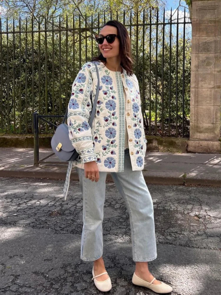 Elegant Floral Print Coat