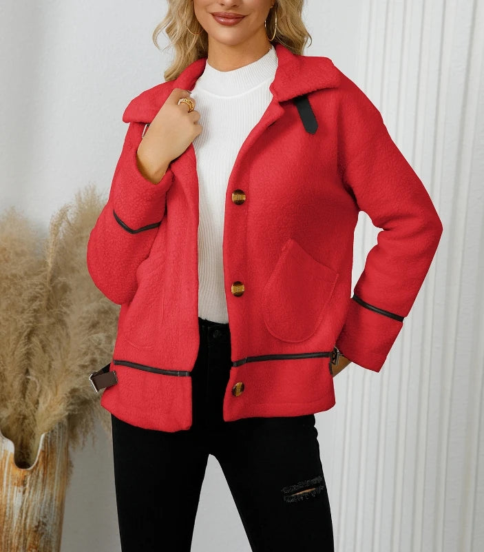 Women's elegant short top coat with lapel and button details