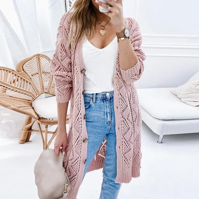 Women's stylish twist mid-length knitted cardigan