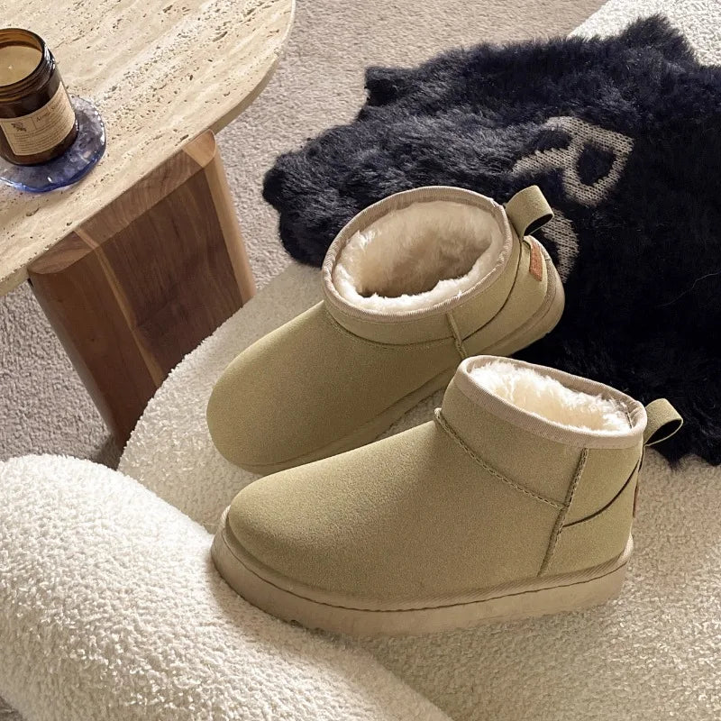 Women's faux leather ankle booties with warm fur lining