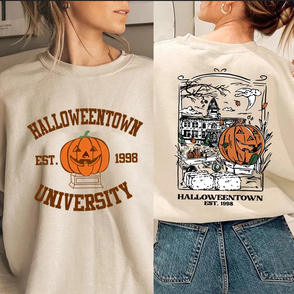 Pumpkin Print Long Sleeve Halloween Sweater