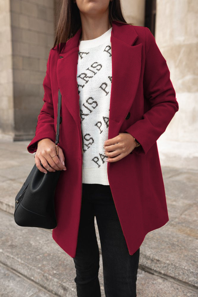 Women's Wool Blend Coat - Tailored Fit - Double-Breasted with Notched Lapels