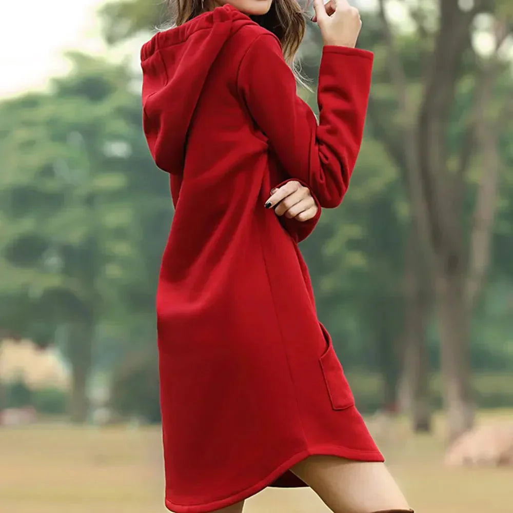Women's Hooded Dress - Soft Stretch Fabric - Long Sleeve Casual Tunic with Pocket