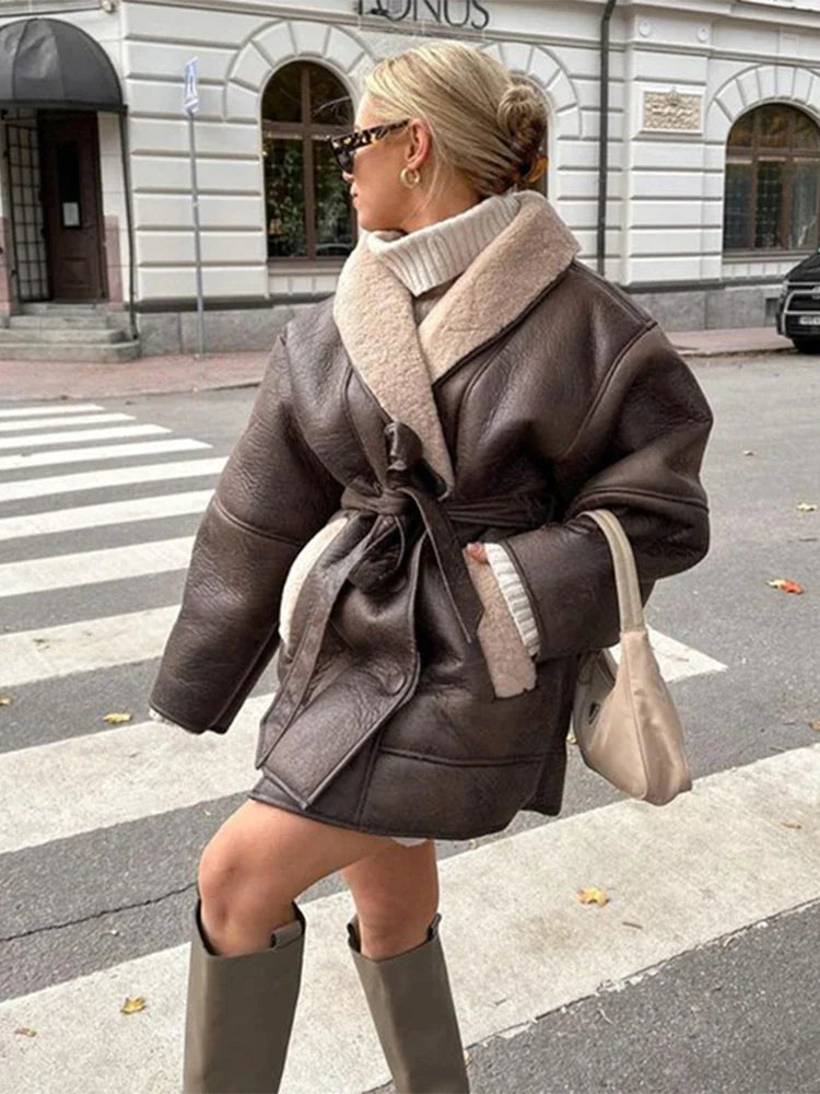 Women's winter fashion leather jacket