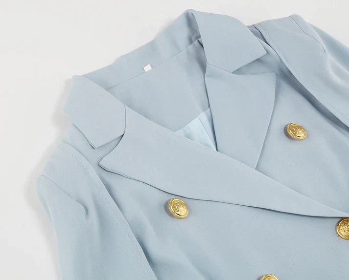 Women's Blazer Dress - Double-Breasted - Cape Overlay - Belted Waist - Tailored Fit