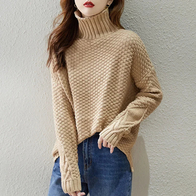 Women's winter loose-fit knitted sweater thickened top