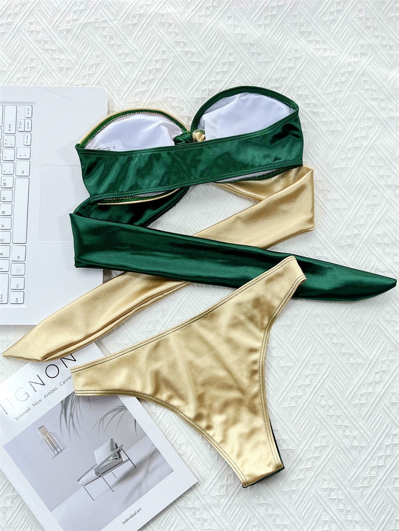 Stretch Fit Twist Front Bandeau Bikini