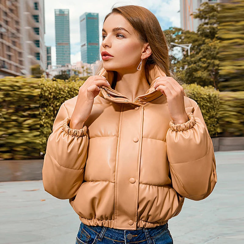 Women's winter PU leather elegant zipper jackets