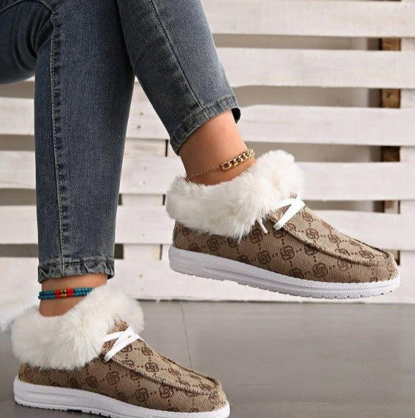 Women's winter lightweight short plush slip-on flat shoes