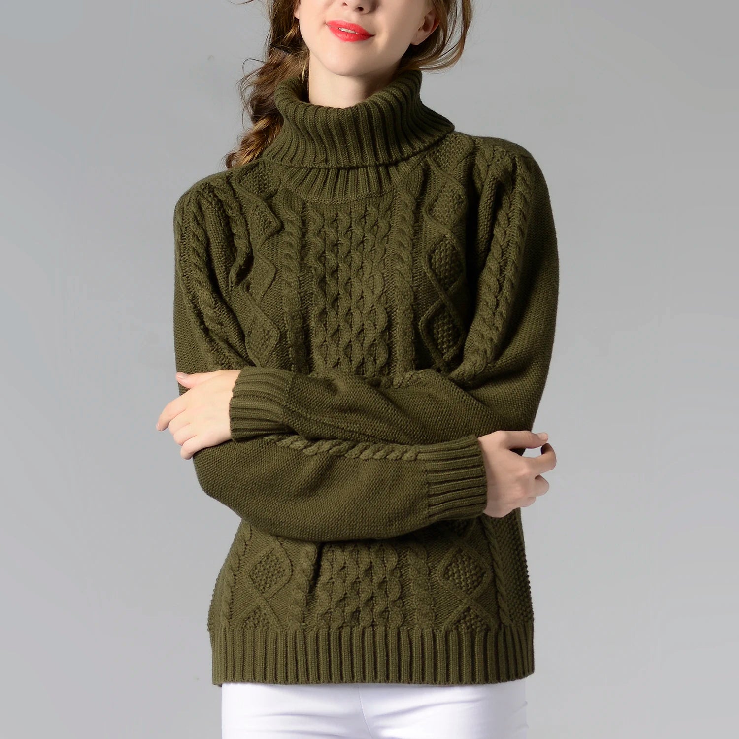 High Collar Twisted Knit Sweater