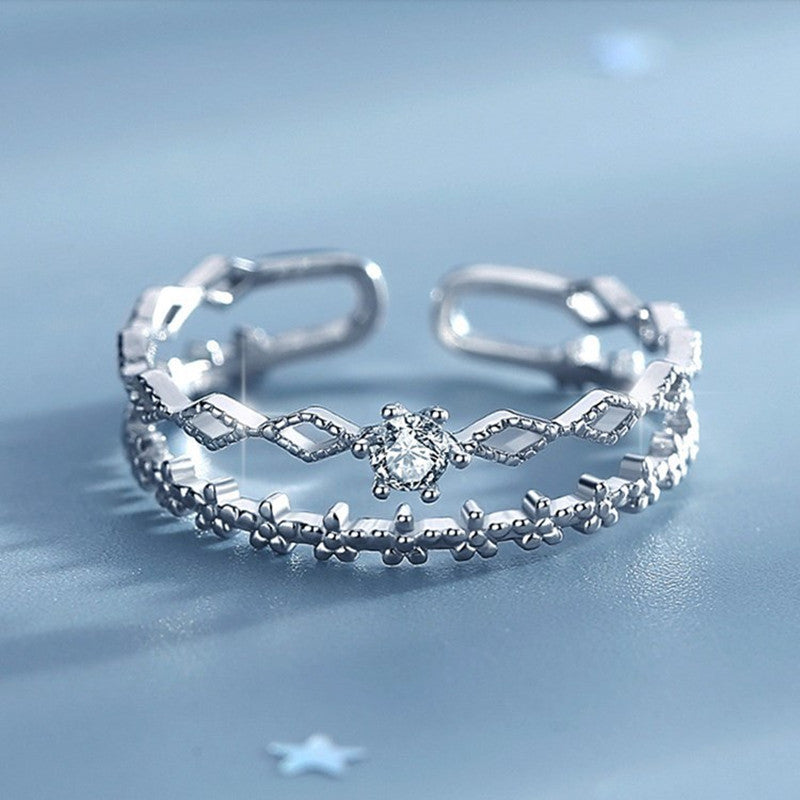 Adjustable Cubic Zirconia Textured Ring