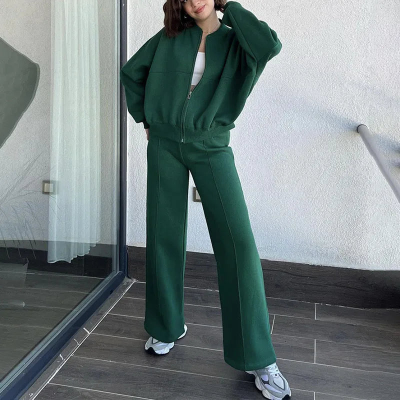 Women's vintage tracksuit with zipper coat and lace up pants set