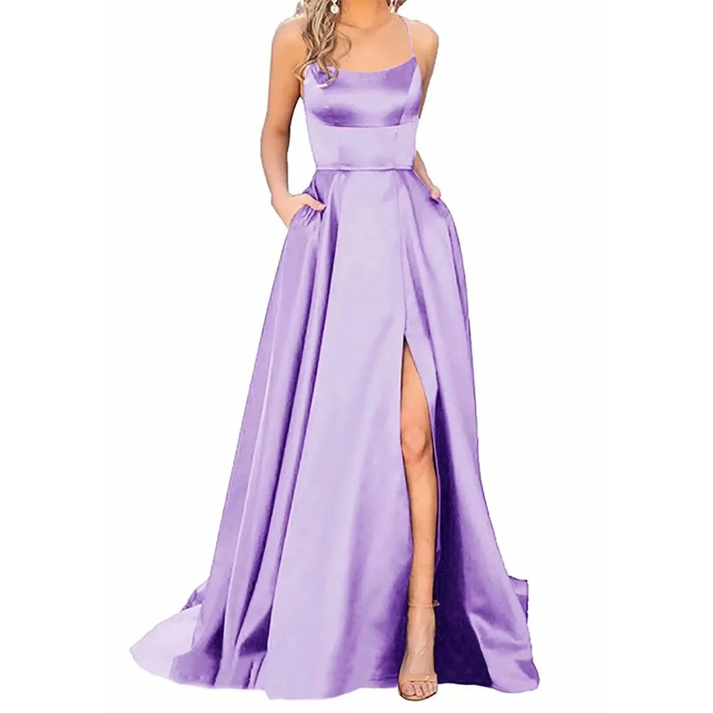 Women's Evening Dress with Spaghetti Straps and High Slit