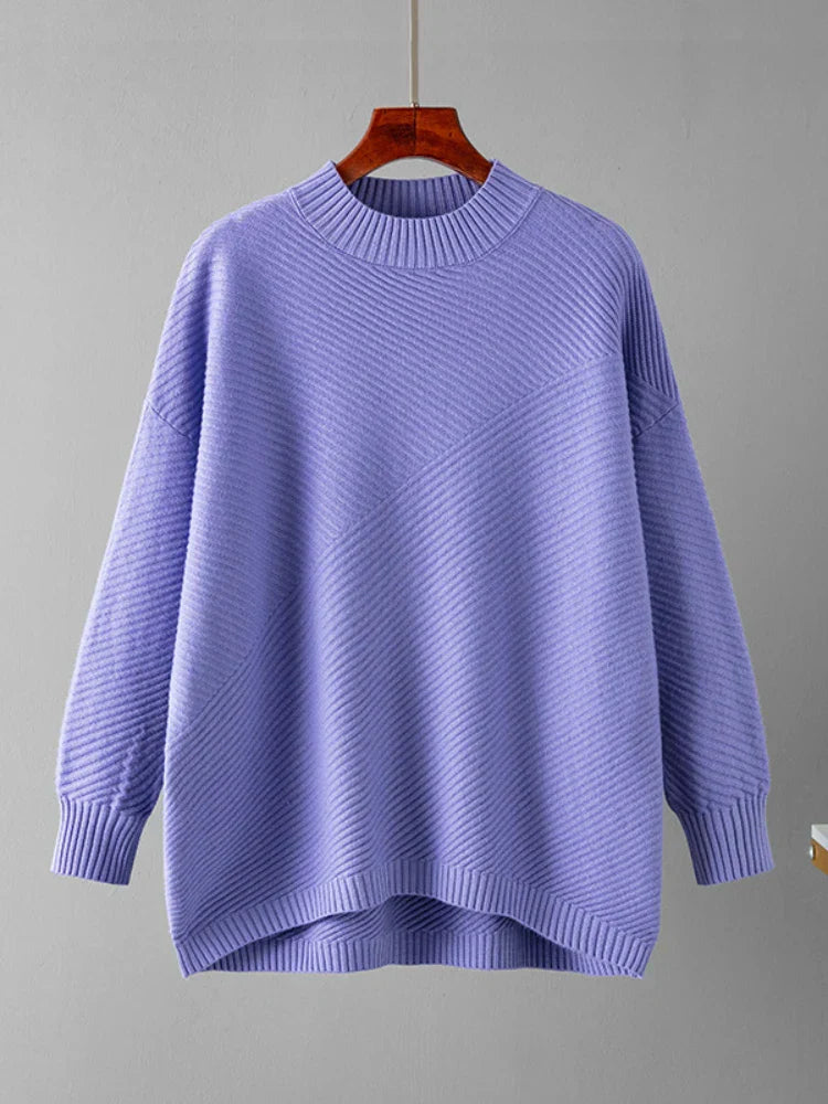 Women's retro loose long sleeved half turtleneck knit sweater