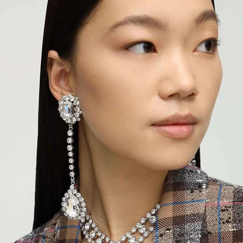 Shiny Rhinestone Long Water Drop Earrings