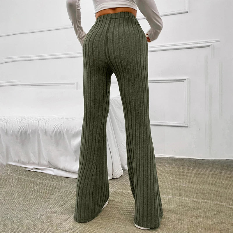 Women's warm autumn winter wide-leg striped knitted streetwear pants