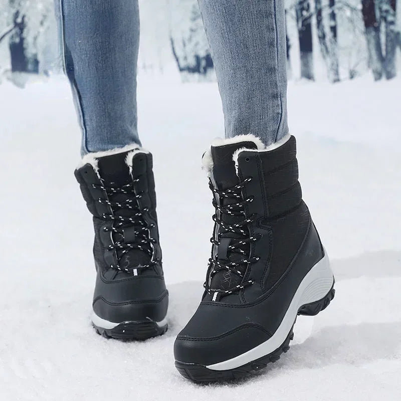 Women's platform outdoor snow boots with fur warm ankle wedge