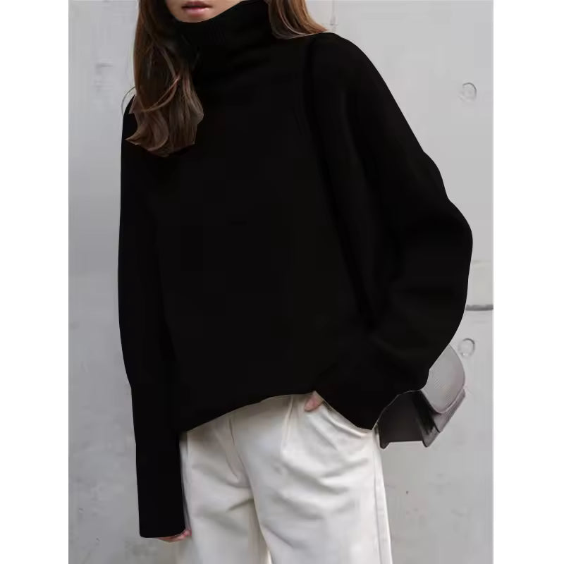 Women’s Sweater – Oversized Fit – Thick Knit – Turtleneck – Ribbed Trim – Dropped Shoulders