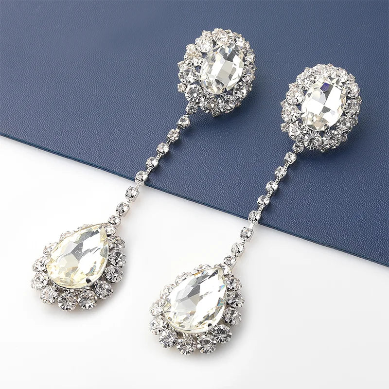 Shiny Rhinestone Long Water Drop Earrings