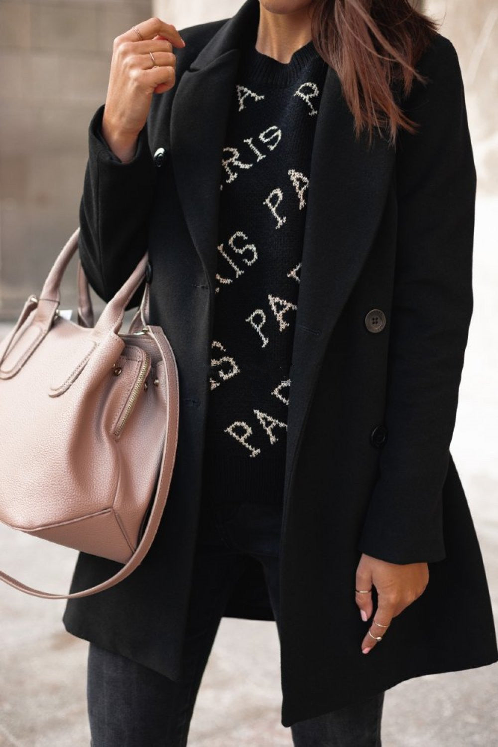 Women's Wool Blend Coat - Tailored Fit - Double-Breasted with Notched Lapels