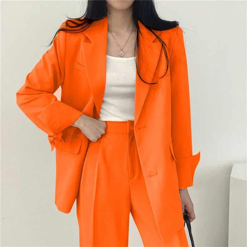 Casual Lapel Blazer and Trouser Two-Piece Set