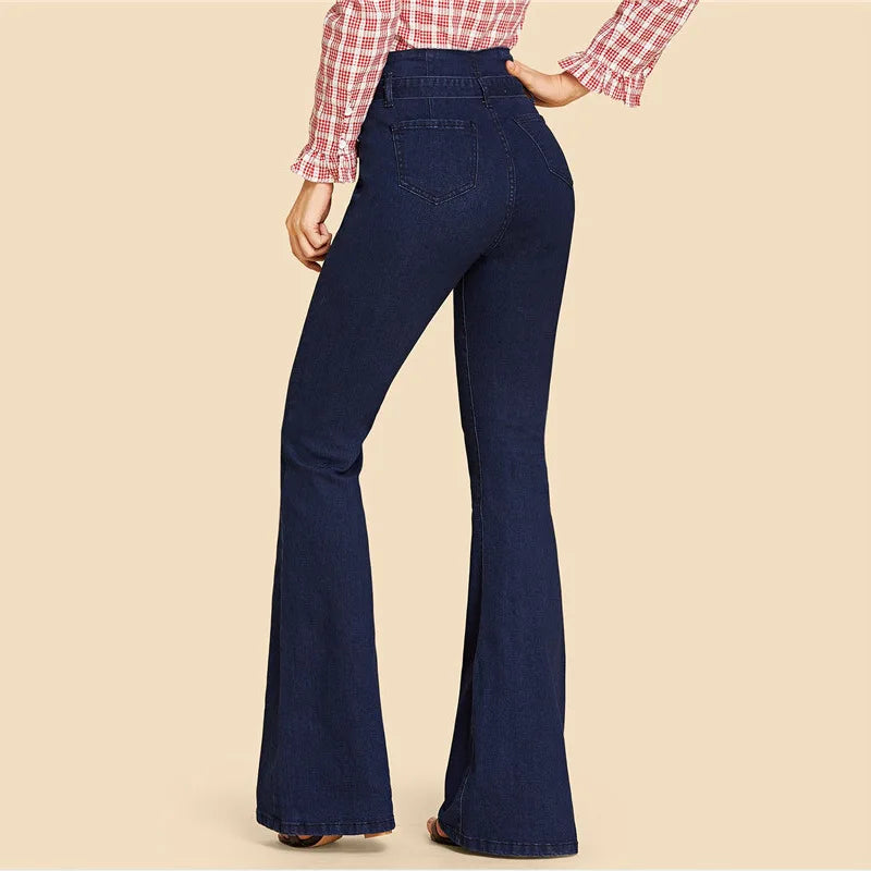 Women's high waist stretchy lace flared jeans