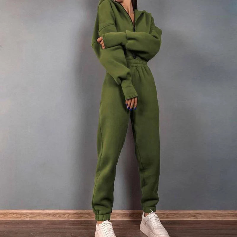 Women's long sleeve hoodie front zip tracksuit