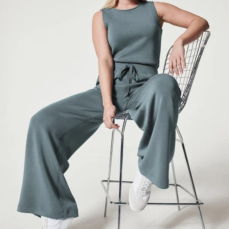 Women's Sleeveless Jumpsuit - Wide Leg - Elegant Fitted Bodice - Keyhole Back