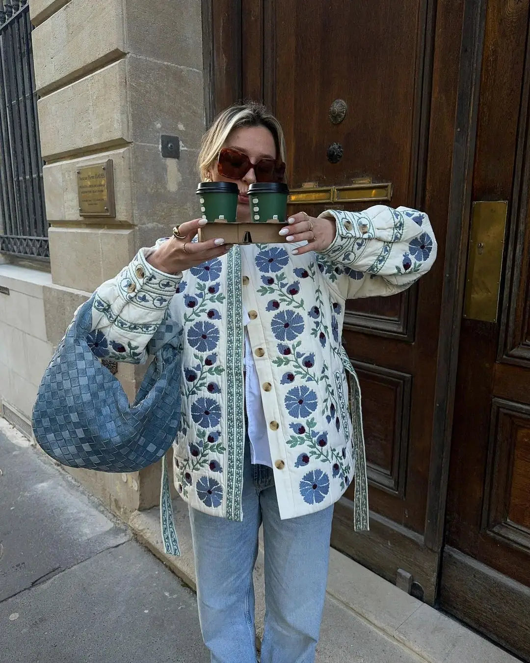 Elegant Floral Print Coat