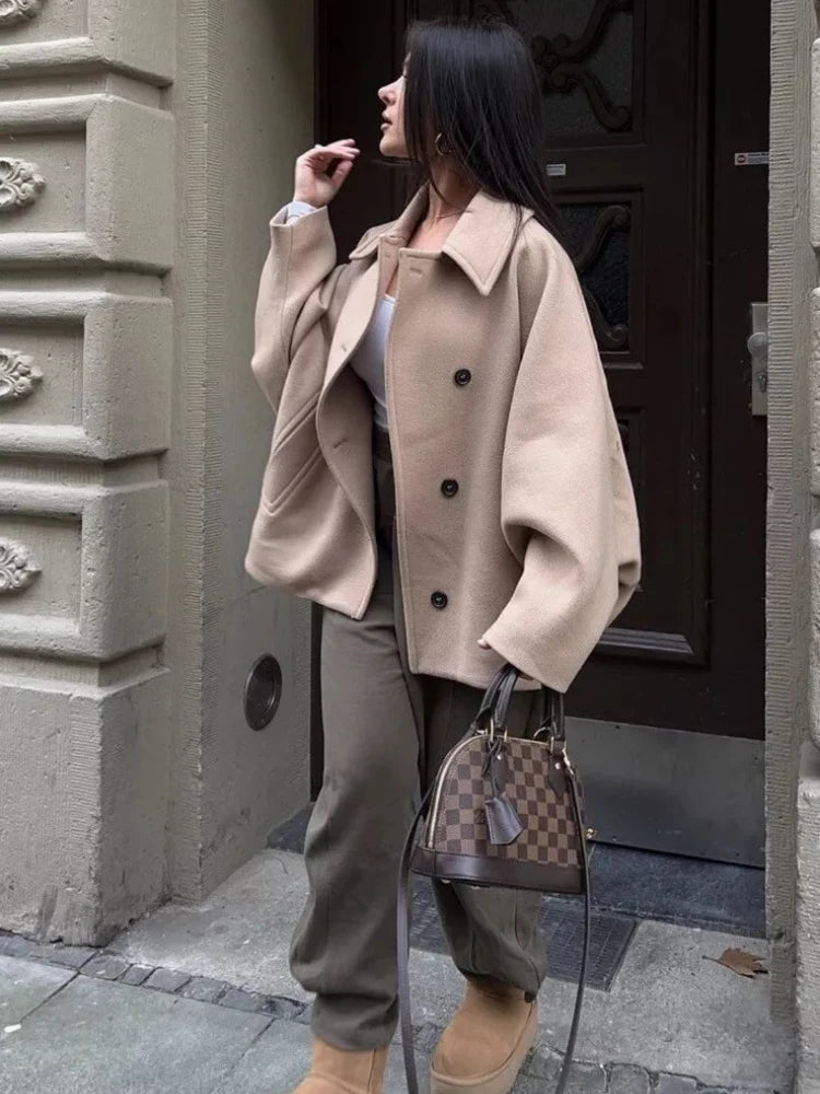 Women’s vintage warm lapel jacket with pockets