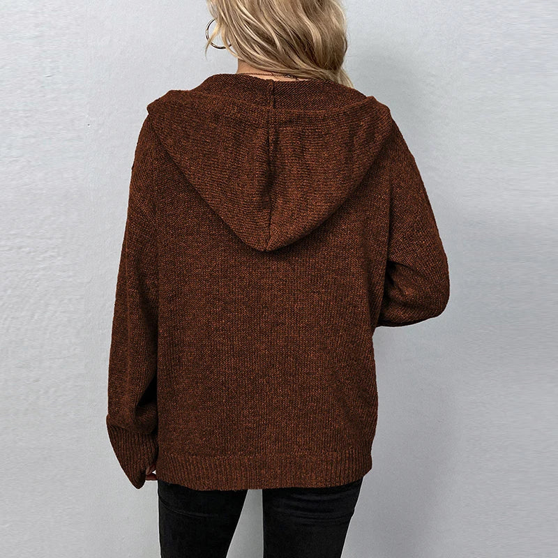 Women's drawstring knitted cardigan jacket