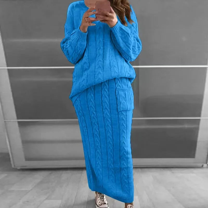 Women's winter knit sweater and skirt set streetwear
