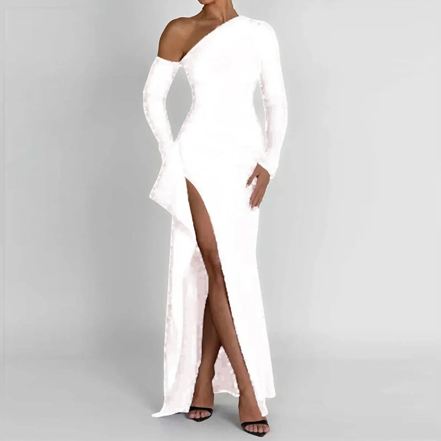 Women's Evening Gown - One Shoulder - Asymmetric Neckline - High Slit - Floor Length