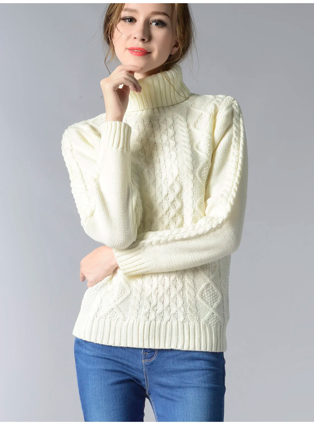 High Collar Twisted Knit Sweater