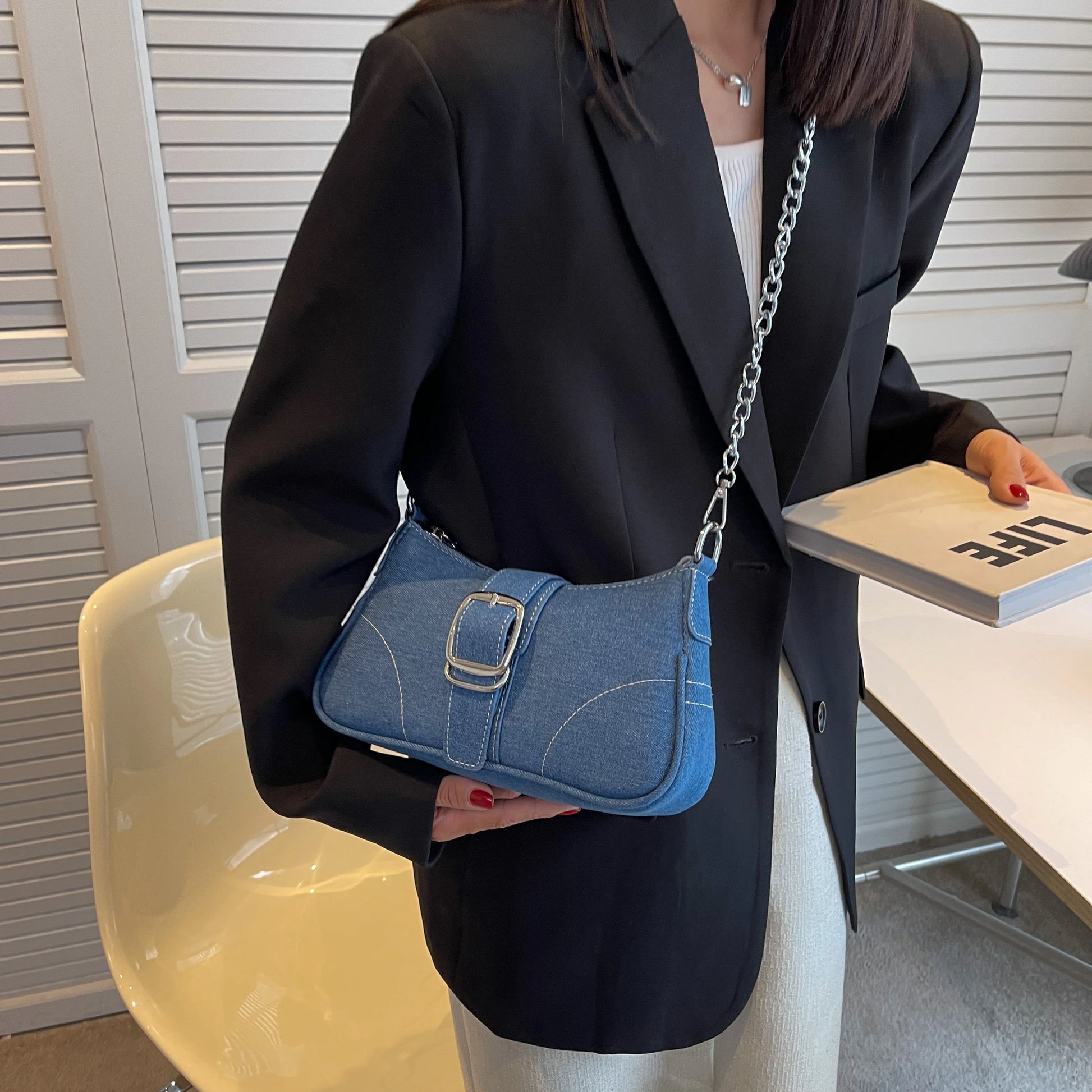 Denim Buckle Two-Way Small Bag