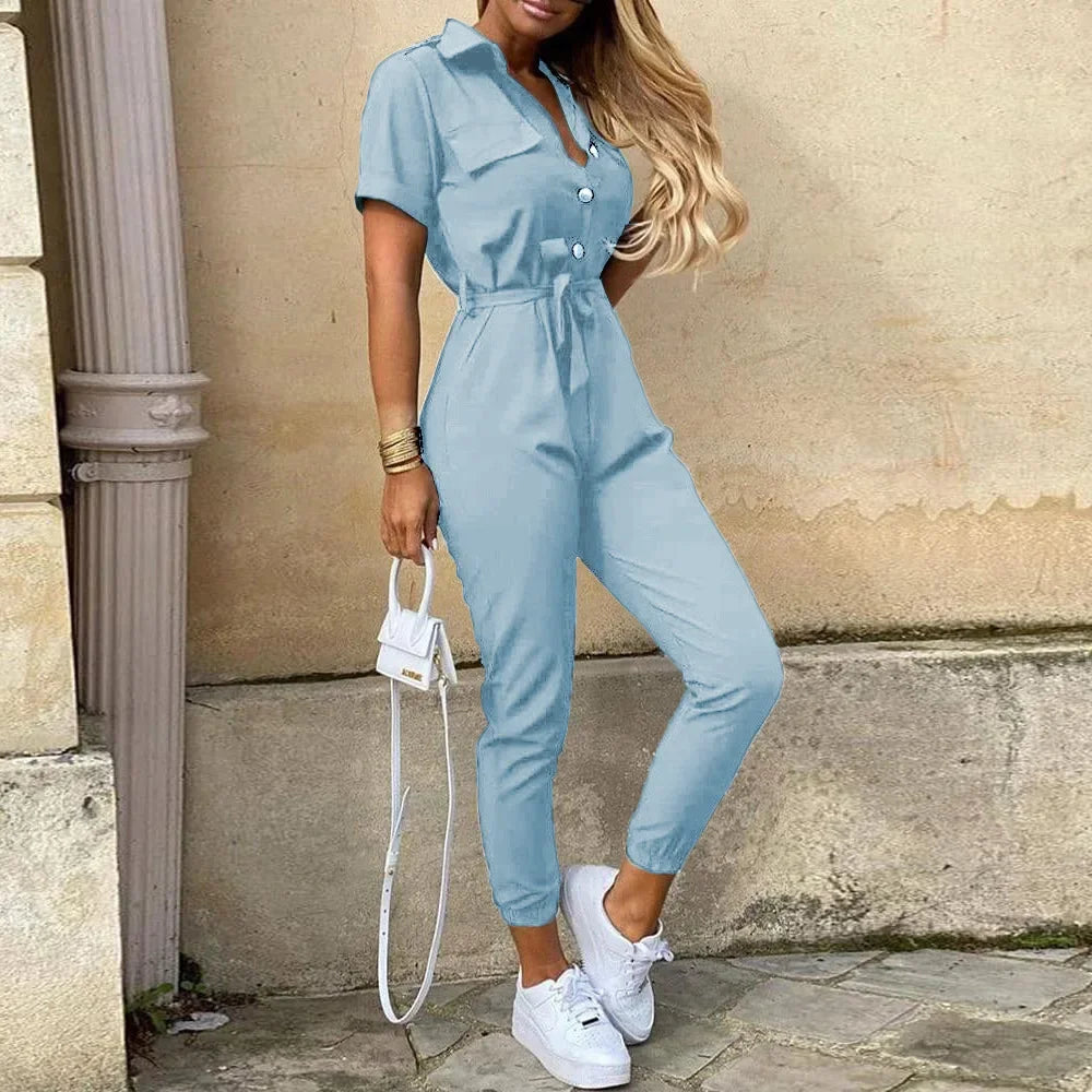 Women's monochromatic summer workwear jumpsuit with belt