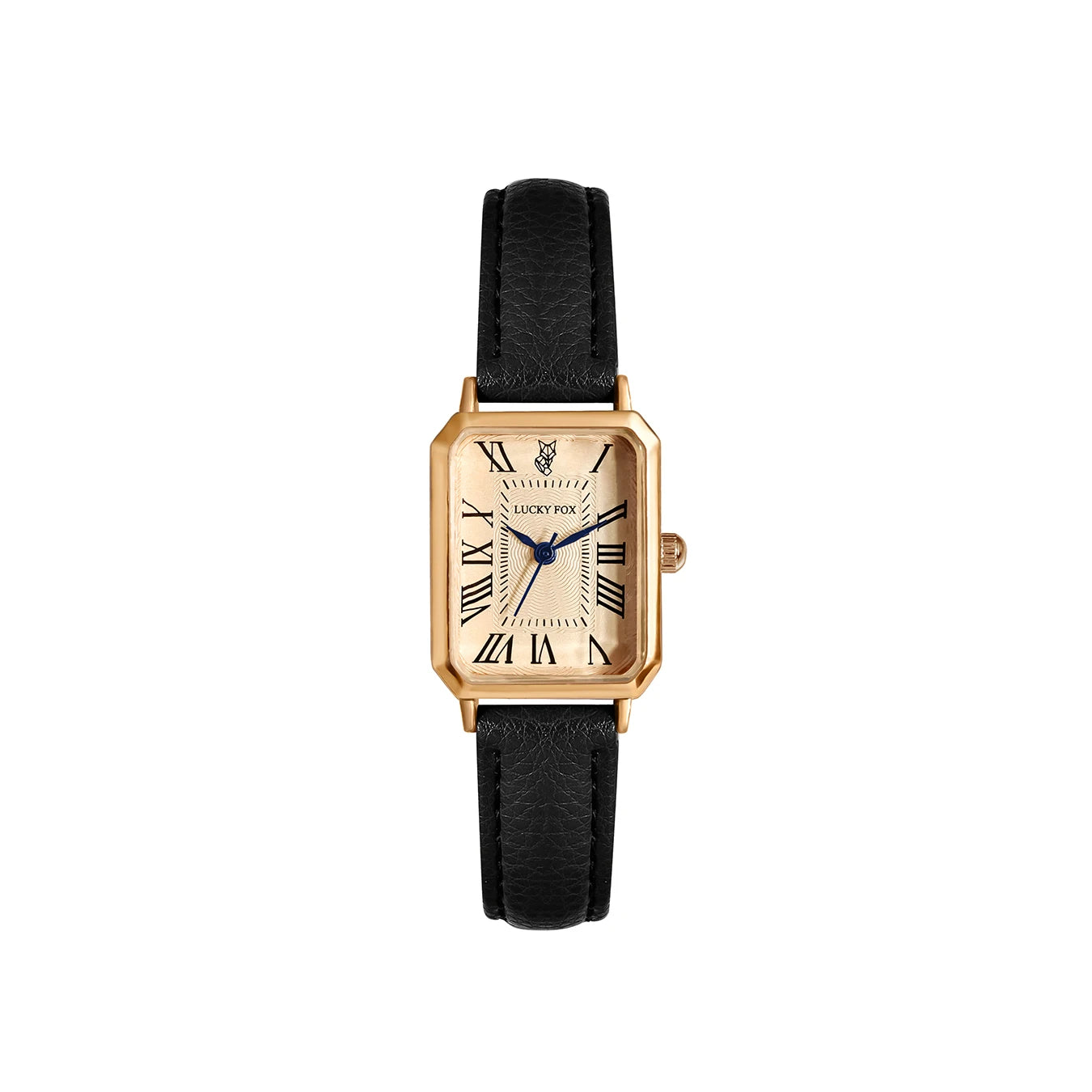 Women's vintage-inspired rectangular watch with leather strap