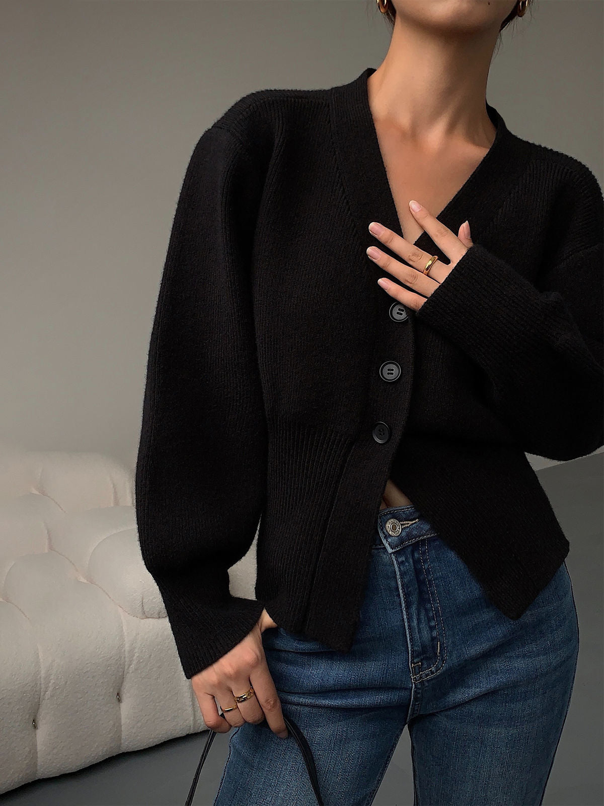 V-neck knitted cardigan sweater jacket for women