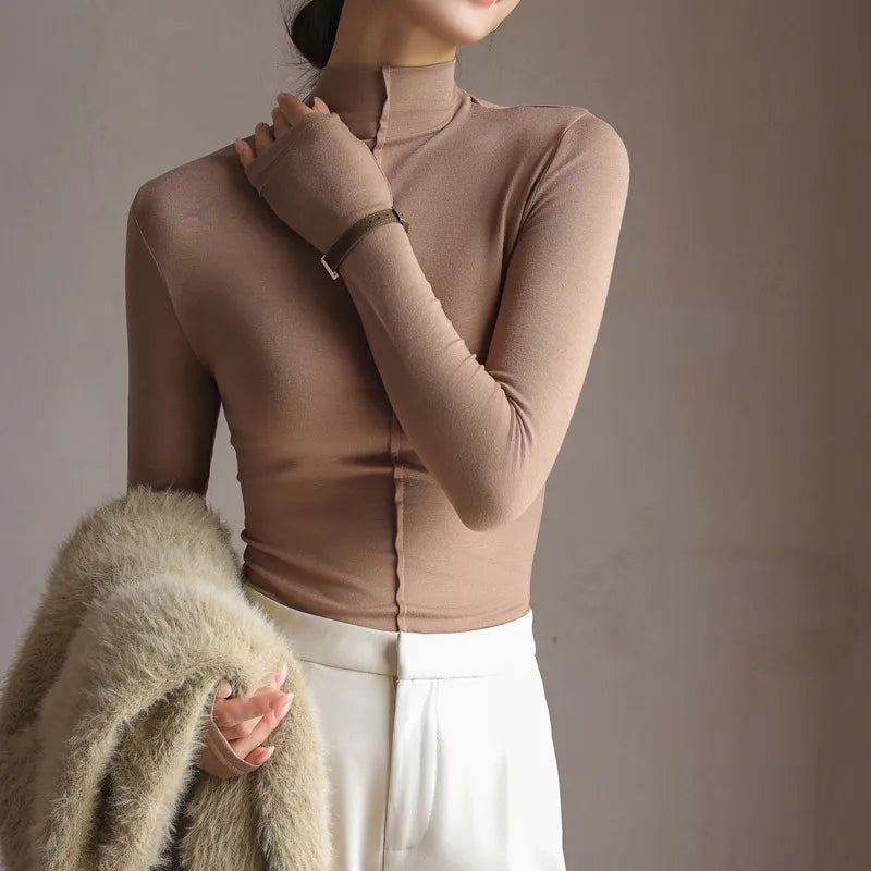 Women’s Turtleneck Top – Slim Fit – Stretch Fabric – Long Sleeve – Versatile Style
