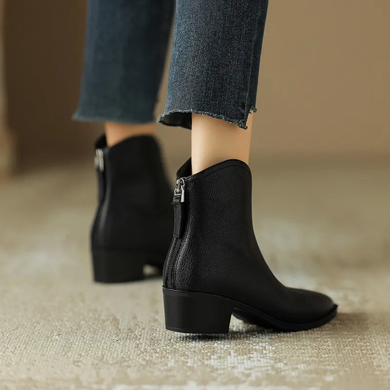 Women's Ankle Boots - Pointed Toe - Side Zipper - Low Heel