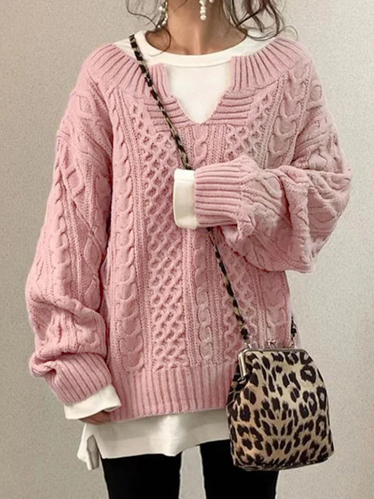 Twist Pattern Knit V-Neck Sweater