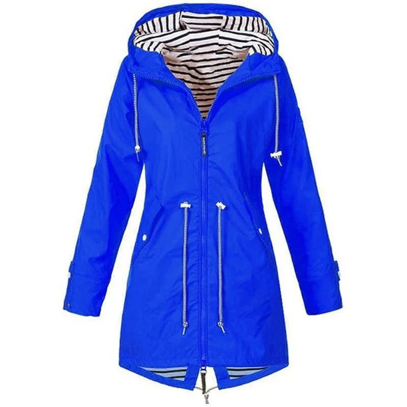 Women's lightweight waterproof with a drawstring trench jacket
